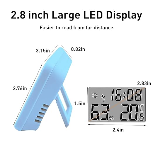 Wisebee Digital Indoor Hygrometer Thermometer, 2.9" Backlit Temperature Humidity Sensor Monitor for Baby Rooms, Home, Office, 1 Pack (Blue)
