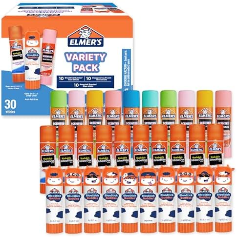 Elmer's Glue Sticks Variety Pack, Featuring BlooStick Buddies, Disappearing
