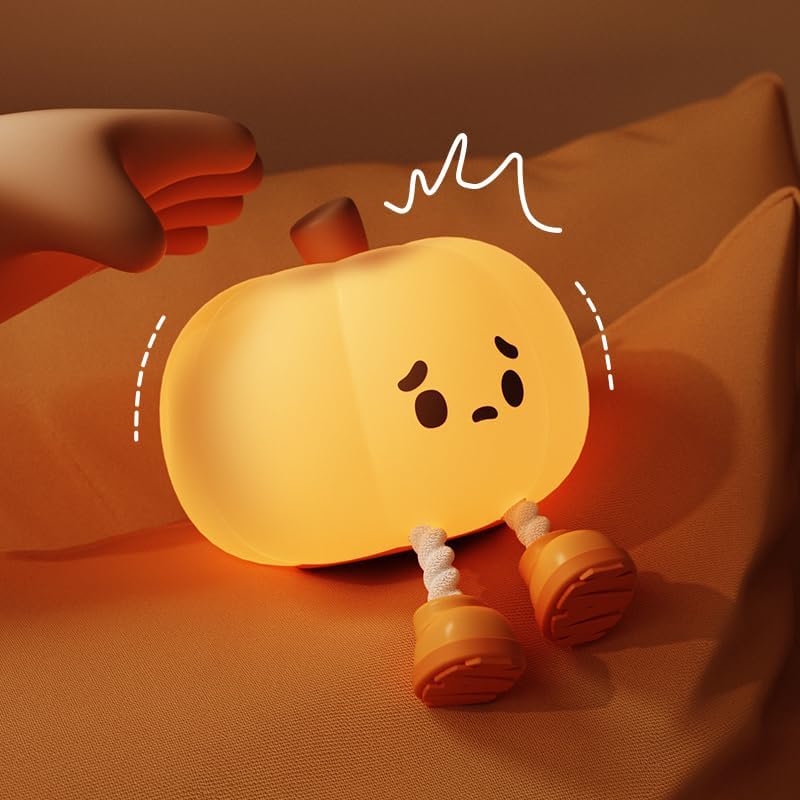 Pumpkin Night Light, Squishy LED Halloween Lamp with Timer, Rechargeable Silicone Nursery Nightlight for Kids, Dimmable Bedside Pumpkin Lantern for Baby Room Decor