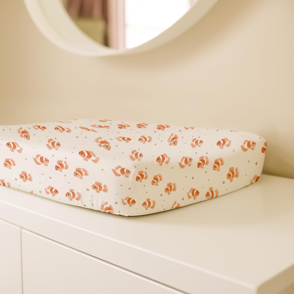 Changing Pad Cover for Baby Boys Girls 2 Pack, Fits Standard 32”×16” Changing Table Pads, Silky Breathable Stretch Knit, Machine Washable (Nemo Dots)