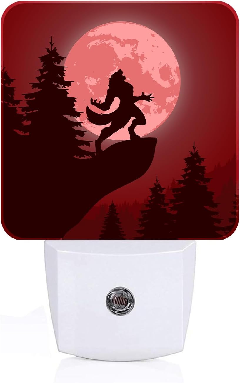 Blood Moon and Werewolves Night Light,Plug-in Night Lights with Dusk-to-Dawn Sensor for Stairway,Hallway,Bedroom Sleep Friendly Ideal for Women/Girls/Boys Gift,0.5w