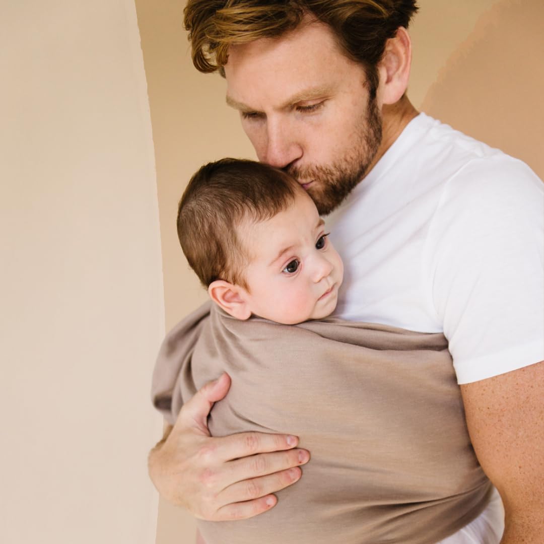 WildBird - Ring Sling Baby Carrier - Newborn to Up to 35 lbs - for Moms, Dads & Caregivers - 100% Natural Belgian Linen Fibers - Versatile & Adjustable - 90” Size - Desert Lark Fabric & Black Ring
