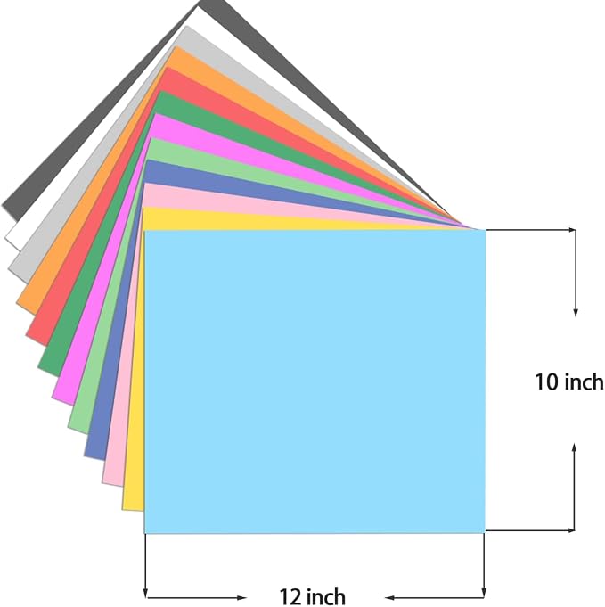 Puff Vinyl Heat Transfer 12"*10" -12 Sheets Assorted Colors