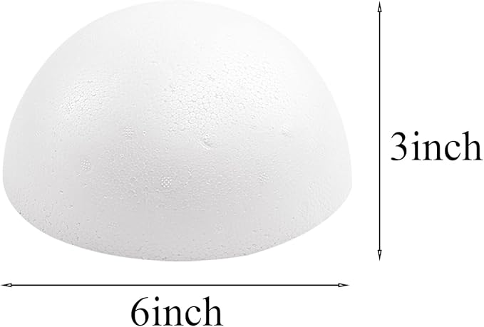 Crafjie 2PCS 6 Inchs White Foam Balls Half Round Polystyrene Half Foam Balls