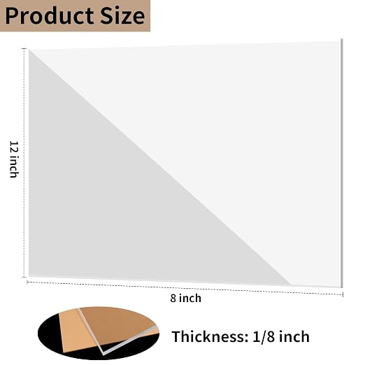 8 x 12 inch Clear Acrylic Sheets 1/8 inch Thick