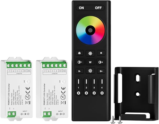 BTF-LIGHTING 5050SMD FCOB COB RGBCCT RF 2.4GHz Wireless Remote RC03RFB &2PCS C05RF Tuya Controller Kit 4 Zones Group Control PWM RGBWW (+ R G B C W) 6pin LED Strip DC5V DC12V DC24V
