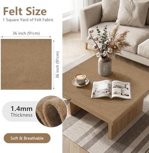 Khaki Felt Fabric 36'' X 36'', 1.4mm Large Felt Sheets Soft Durable Crafts Felt