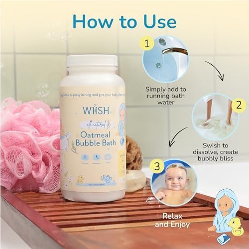WIISH Baby Oatmeal Bubble Bath - Baby Bubble Bath for Sensitive Skin with 30% Colloidal Oatmeal | Aloe vera powder + Lavender powder Healing Ingredient, soothing Itchiness, Rashes, Dryness 32oz (520g)