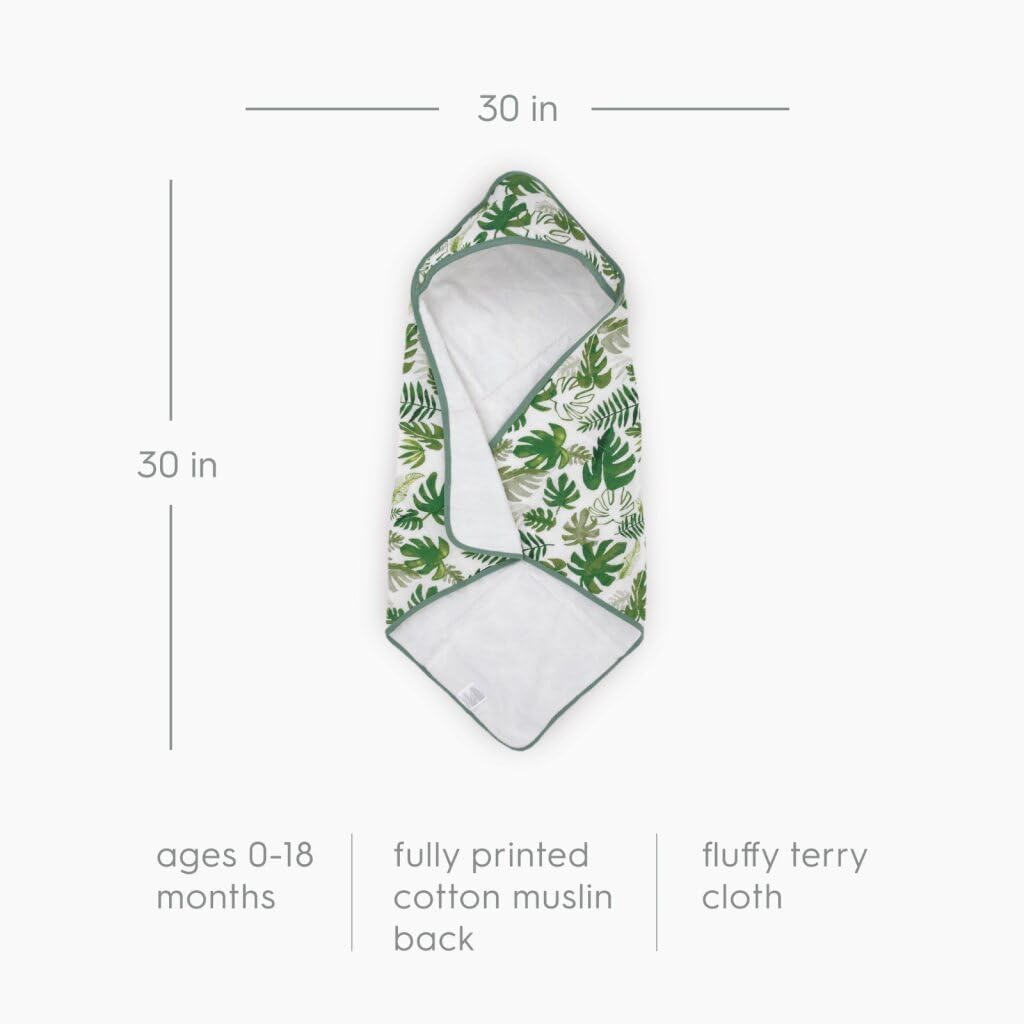 Little Unicorn Premium Infant Hooded Bath Towel| Soft & Absorbent Cotton & Terry Fabric for Newborns (Tropical Leaf)