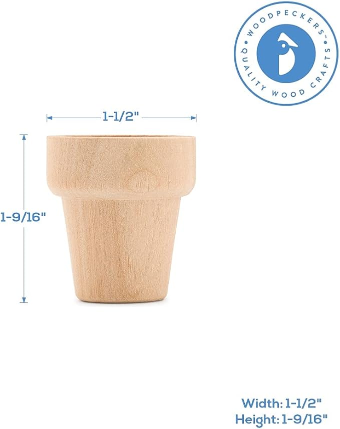 Woodpeckers Small Wooden Flower Pot 1-9/16-inch x 1-1/2-inch