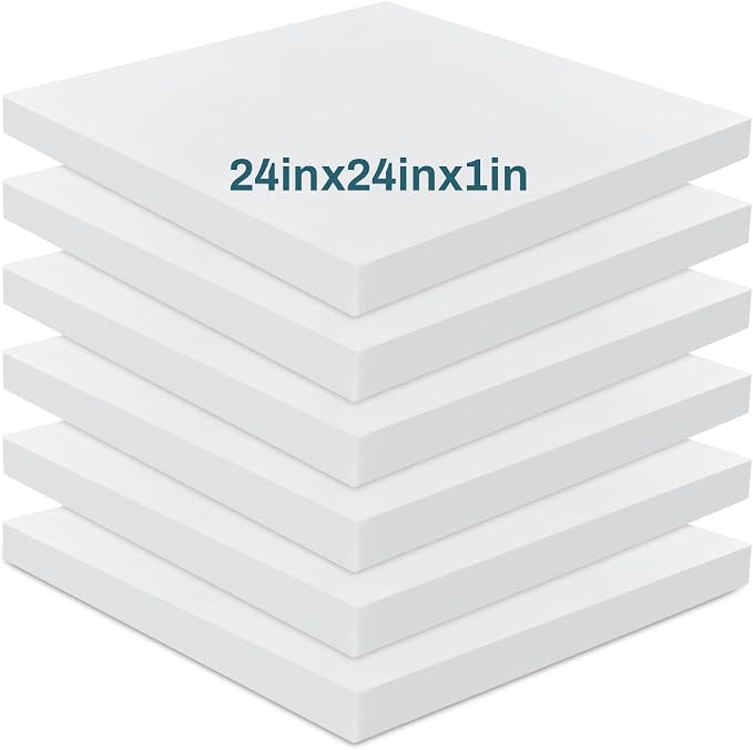 Frienda 6 Pack 1" X 24" X 24" Upholstery High Density Foam Cushion White