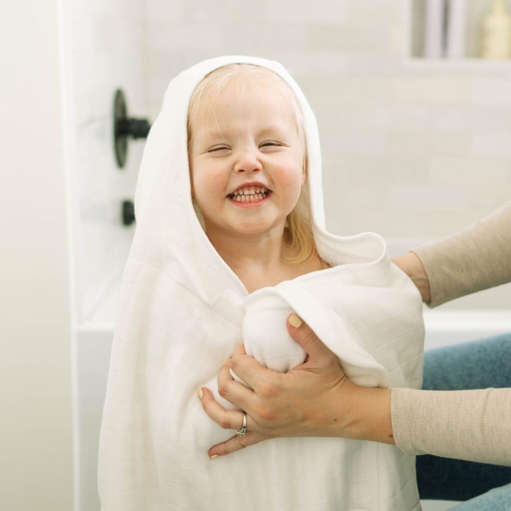 Little Unicorn Premium Hooded Bath Towel| Absorbent Cotton & Terry Blend | Larger Size, 1-6 Years (White)