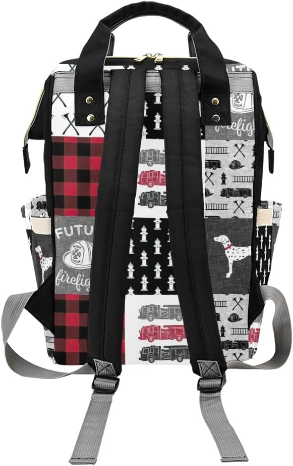 Firefighter Dog Fire Engine Plaid Diaper Bags with Name Waterproof Mummy Backpack Nappy Nursing Baby Bags Gifts Tote Bag for Women