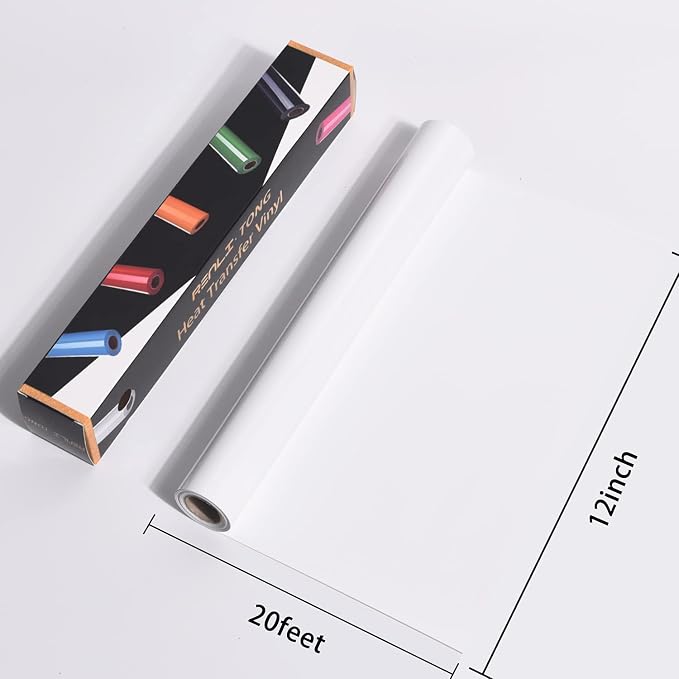 RENLITONG White Iron on Vinyl 12Inch by 20ft Roll Heat Transfer Vinyl