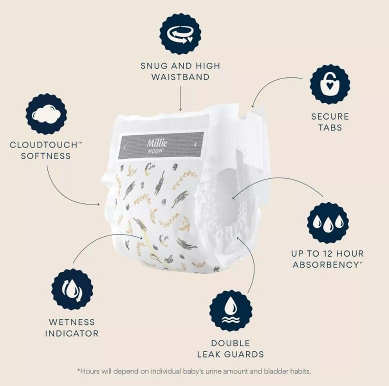 Millie Moon Luxury Diapers (Size-4 and Count-72) White(Pack of 1)