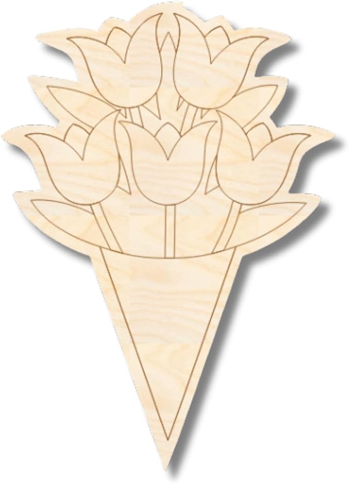 Unfinished Wood Etched Flower Bouquet Shape | Paint By Line Crafts | up to 30"