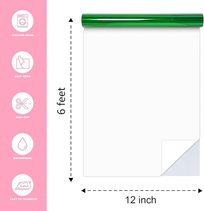 Green Heat Transfer Vinyl Roll, Soft Metallic Foil HTV