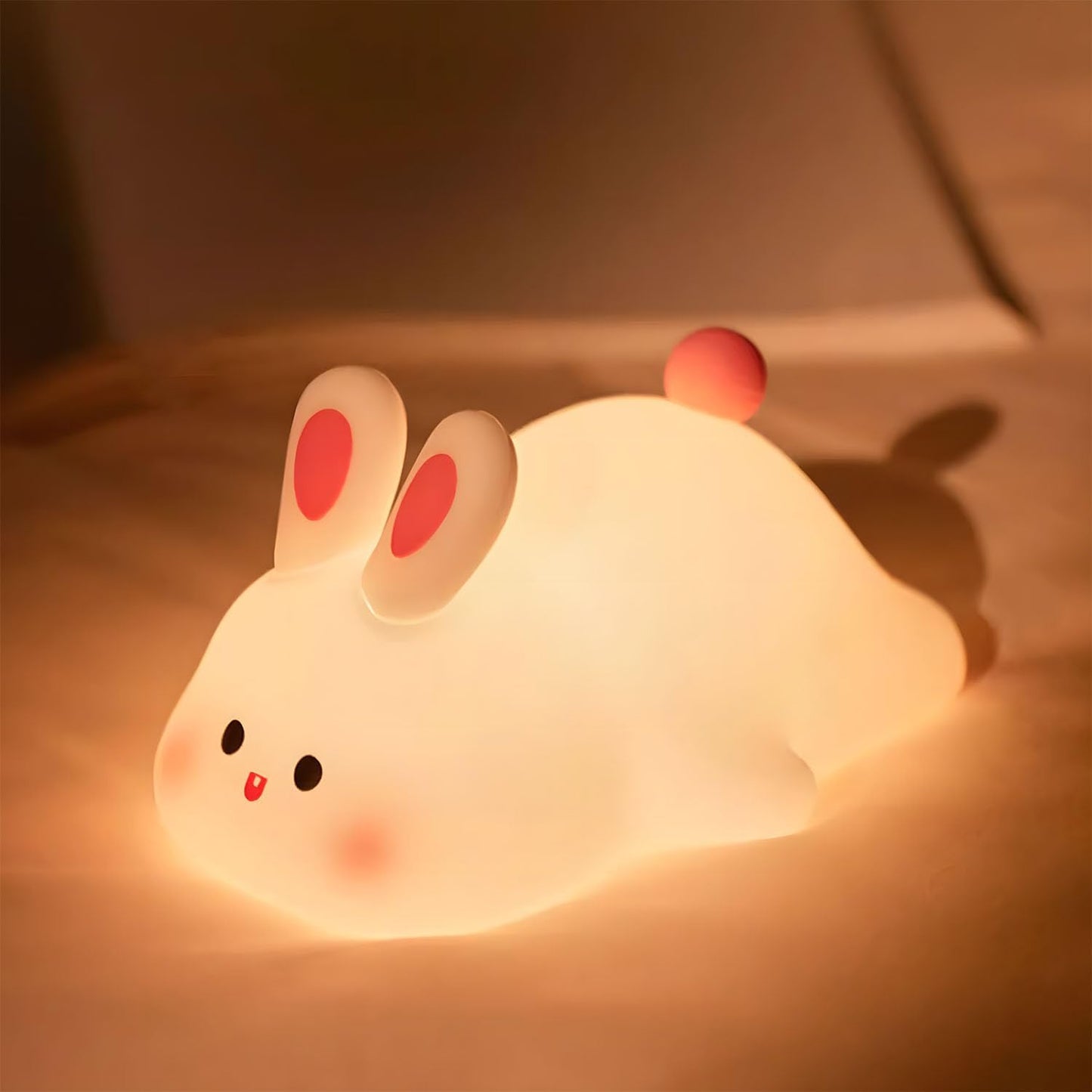 Big Face Rabbit Silicone Night Light for People - Squishy Bunny LED Lamp with Soft Touch, USB Rechargeable & Touch Control - Cute Decorative Bunny Light for Room.