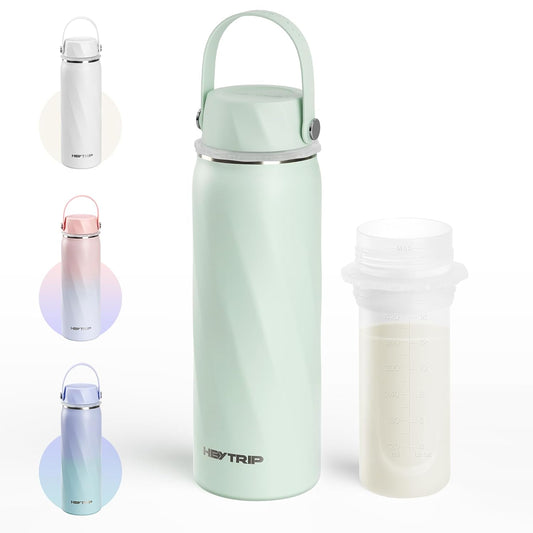 HEYTRIP Vacuum Insulated Breastmilk Cooler Bottle, 20oz Stainless Steel Portable Breastmilk Chiller, Reusable Breast Milk Storage Container Keeps Milk Fresh for 36+ Hours, TSA Approved, Green