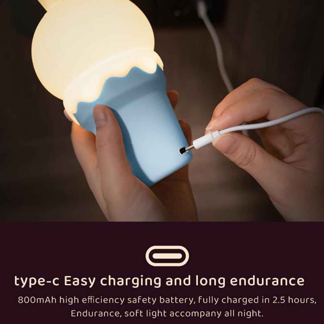 Kawaii Bunny Night Light,Tap Control and USB Rechargeable Cute Rabbit Night Lamp,Dimmable Timer 15/30min Nursery Lamp for Adults and Kids,Bedroom and Décor