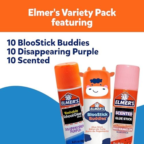 Elmer's Glue Sticks Variety Pack, Featuring BlooStick Buddies, Disappearing
