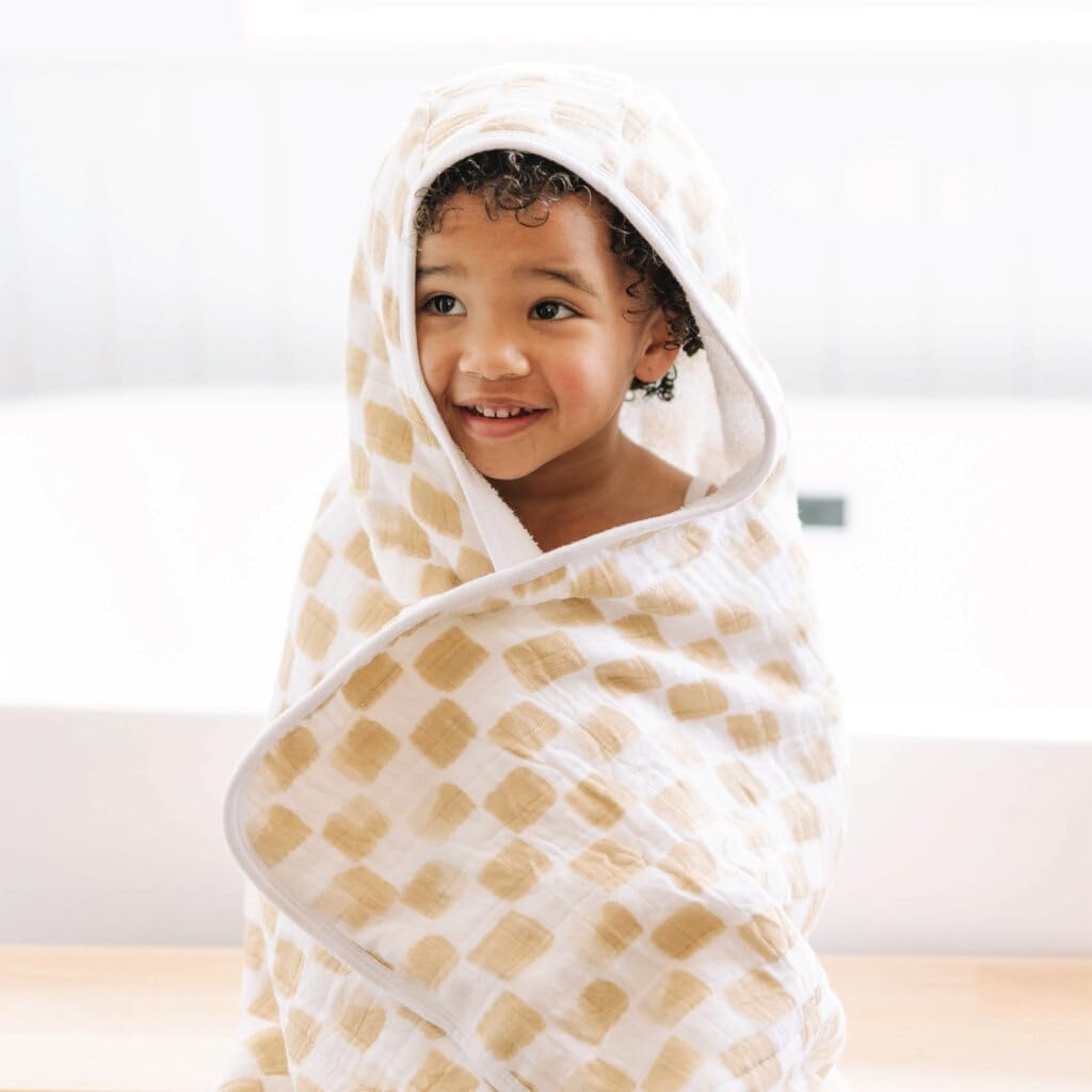 Little Unicorn Premium Hooded Bath Towel| Absorbent Cotton & Terry Blend | Larger Size, 1-6 Years (Adobe Checker)