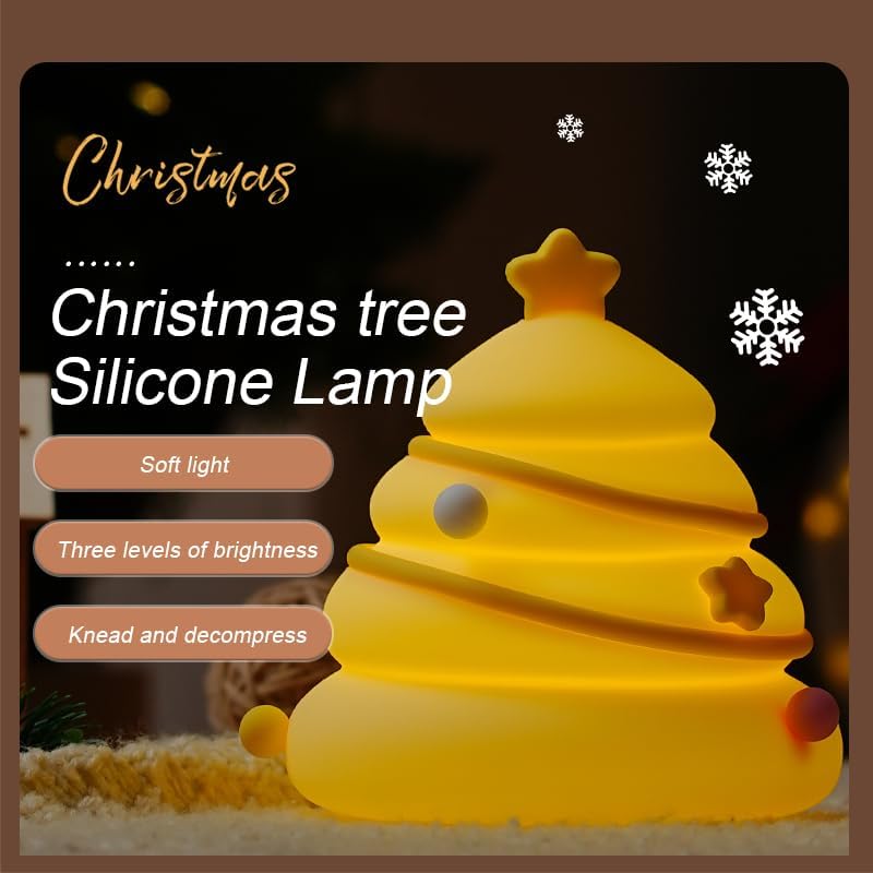 LED Christmas Tree Night Light, 3 Level Dimmable Nursery Decor, Cute Lamp Silicone Squishy Light, Rechargeable Bedside Touch Lamp for Breastfeeding Toddler Baby Kids Decor