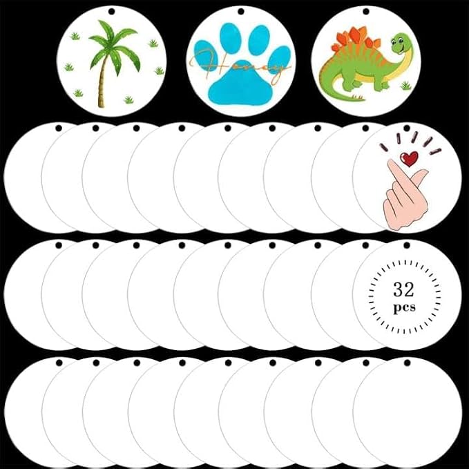 32Pcs 3Inch White Acrylic Ornament Blanks