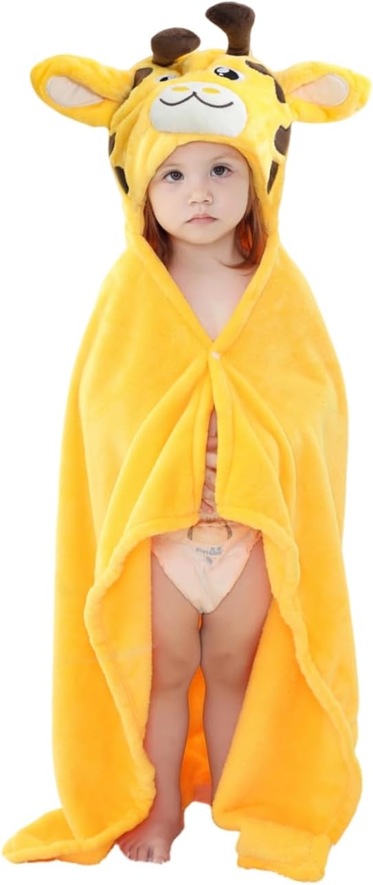Wearable Blanket Hoodie for Kids Toddlers Hooded Towels Soft Cozy Flannel Wearable Throw Blanket Hoodie for Boys Girls Birthday Gifts (Giraffe 50 * 40)
