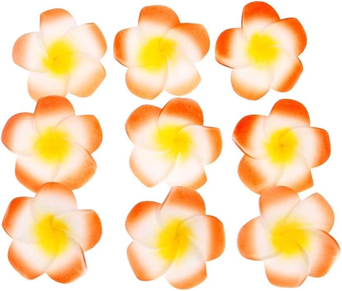 Pursuestar 100Pcs Orange Foam Hawaiian Frangipani Artificial Plumeria Flower