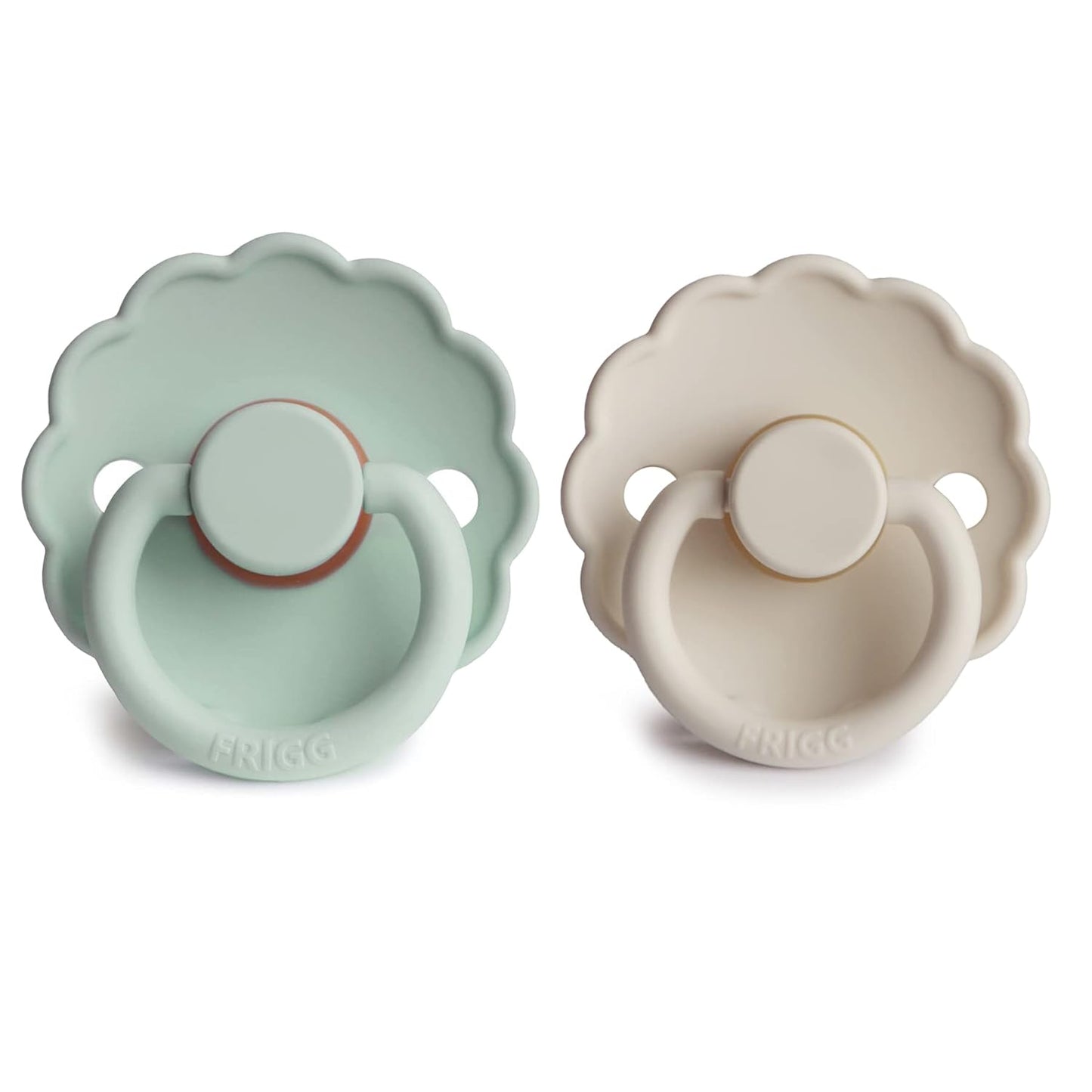 FRIGG Daisy Natural Rubber Baby Pacifier | Made in Denmark | BPA-Free (Seafoam/Cream, 0-6 Months) 2-Pack