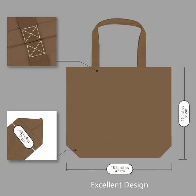 TOPDesign 1-Pack Super Strong Large 12oz Cotton Canvas Tote Bag, Reusable