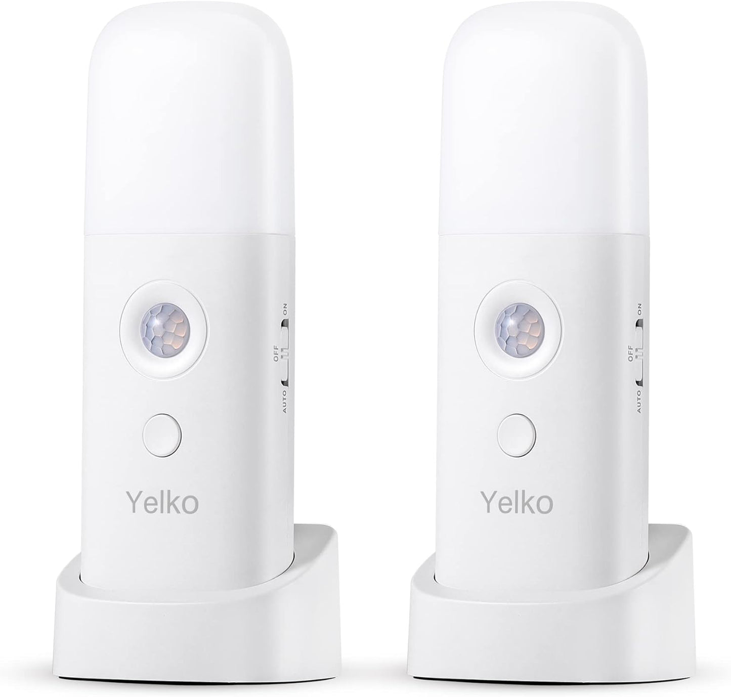 YELKO Motion Sensor Night Light, 2000mAh Rechargeable Night Lights Battery Powered, Portable Dimmable Nightlights with 5 Brightness Levels for Kids,Adults(Cool White 2Pack)