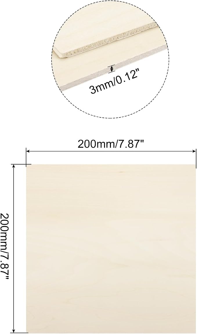 MECCANIXITY Basswood Sheet 7.9 x 7.9 x 0.12 Inch Unfinished Wood Boards Plywood