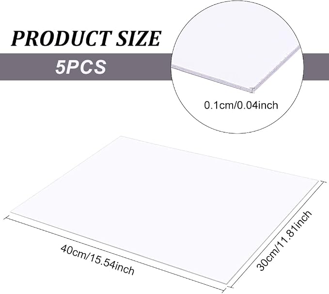 BENECREAT 5 Pcs 1mm PVC Foam Sheet White Plastic Sheet 11.8x15.7 Inch