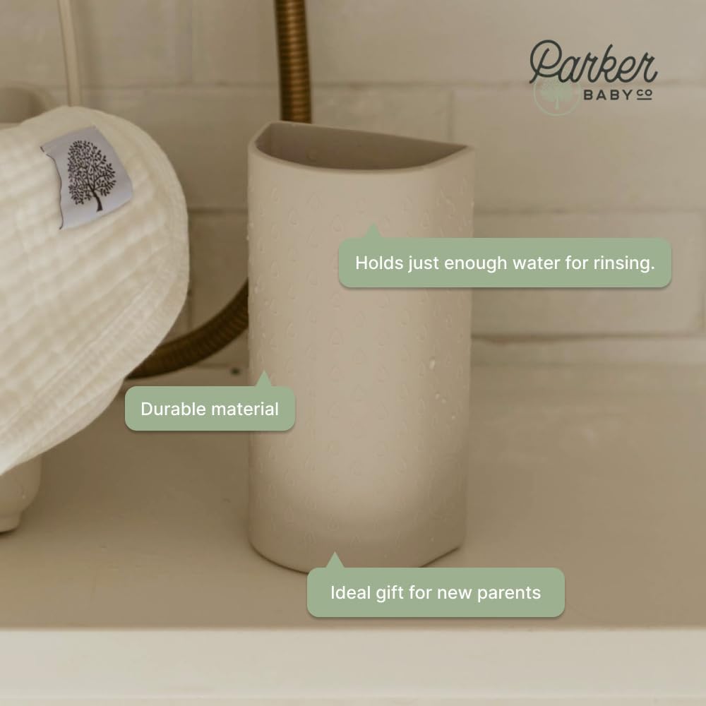 Parker Baby Bath Rinse Cup | BPA Free, Dishwasher Safe & Food Grade Bath Cup for Rinsing Hair | Holds 18oz | Quick-Dry, Sturdy & Perfect Size Baby Water Pourer in Neutral Colors