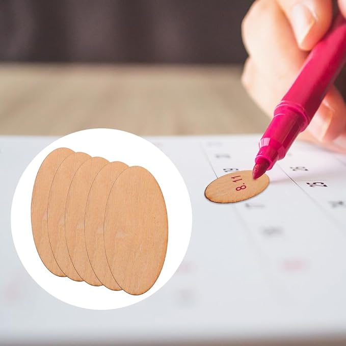 EXCEART 60Pcs Basswood Unfinished Oval Wood Slices 0.78X1.57X0.07In