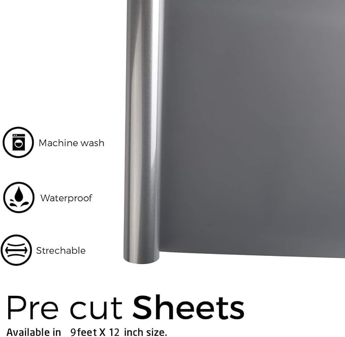 FUNKAKA Heat Transfer Vinyl Reflective Dark Gray HTV Roll, Reflective HTV Vinyl