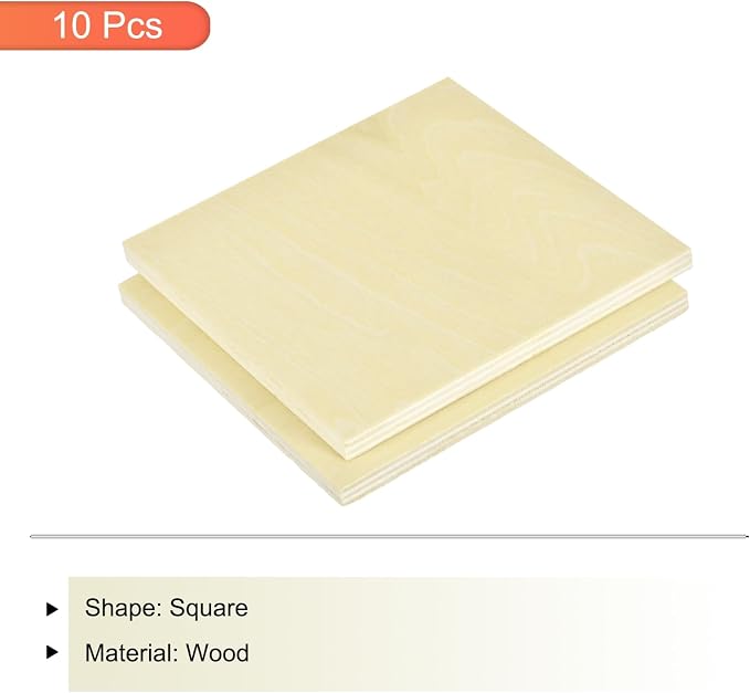 MECCANIXITY 10pcs Basswood Sheet 4 x 4 x 5/16 Inch Unfinished Wood Boards