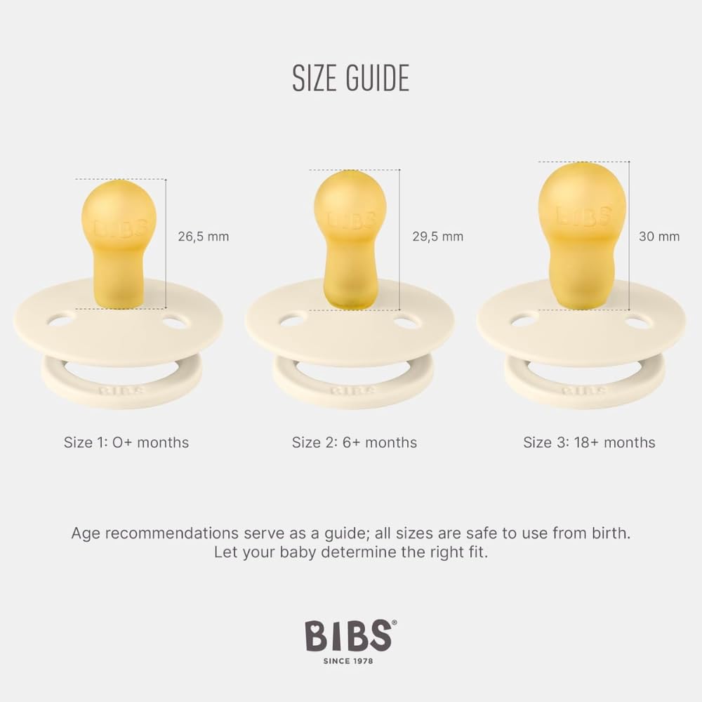 BIBS Pacifiers Colour Collection | Natural Rubber Baby Pacifier | Set of 2 BPA-Free Soothers | Made in Denmark | 0+ Months (Pack of 2) | Cloud Night
