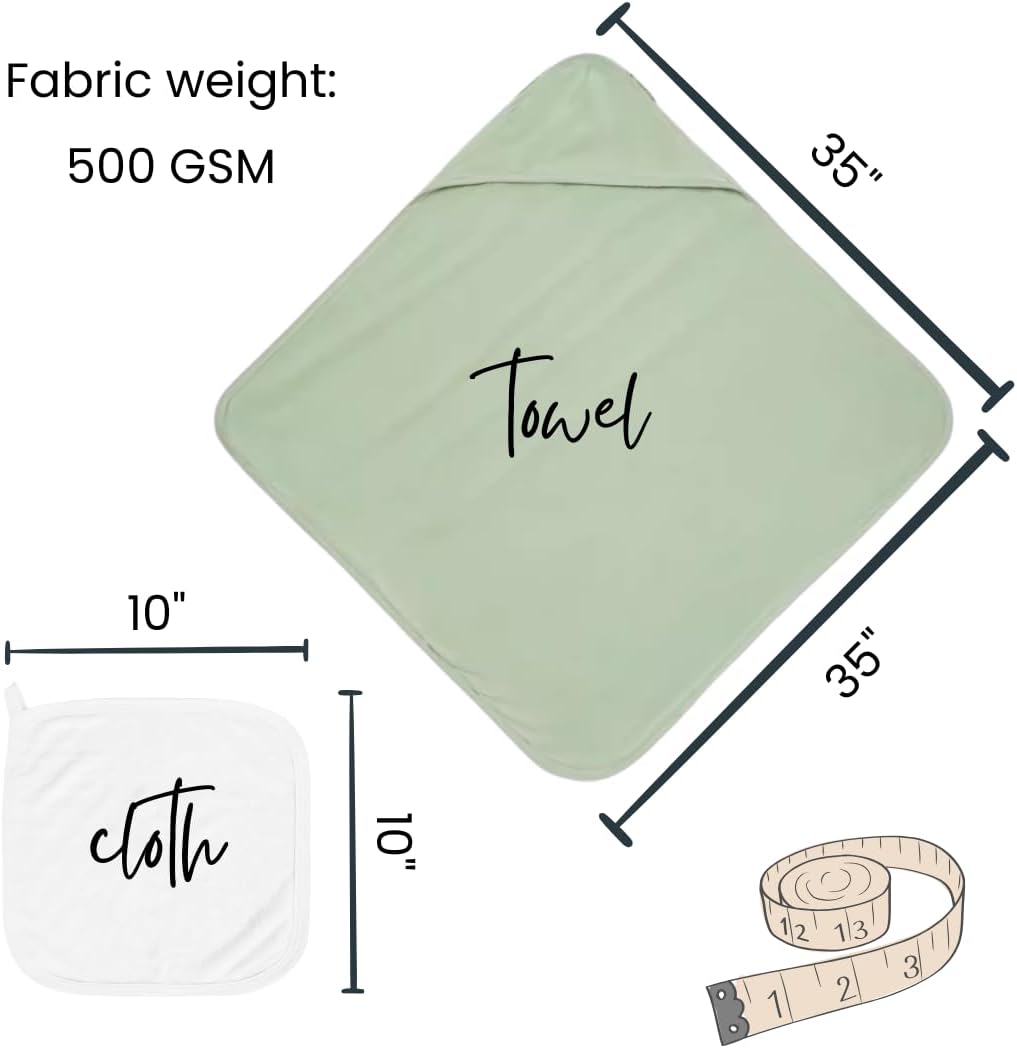 Hooded Baby Toddler Towel and Washcloth Set Made with Viscose from Bamboo, Large Size of 35" x 35", Soft and Absorbent, Baby Essential in White
