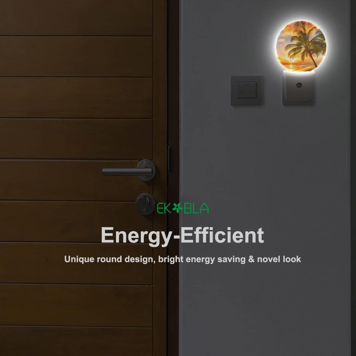 EKOBLA Sunset Beach Night Light Summer Seaside Palm Tree Coastal Plug-in Nightlights Home Auto Sensor LED Dusk to Dawn Light for Bedroom Bathroom Kitchen Corridor