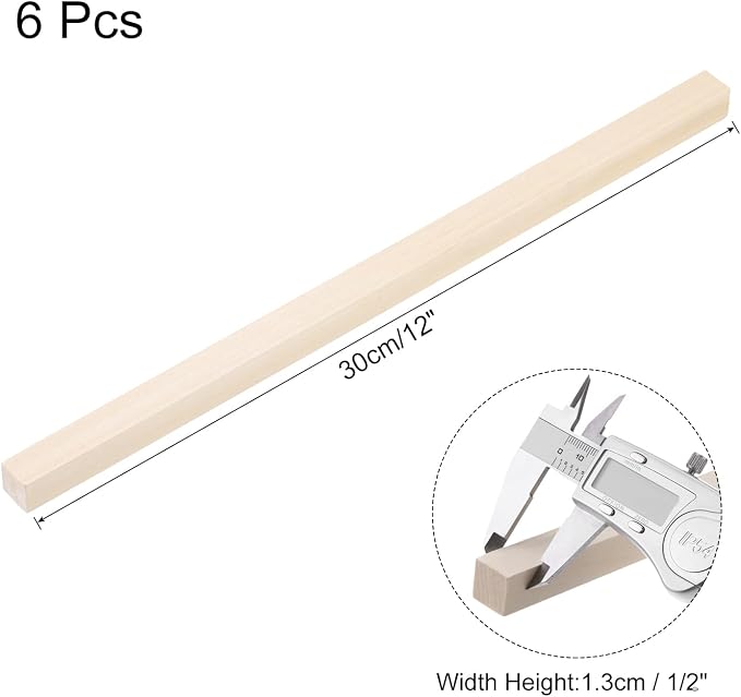 MECCANIXITY 6pcs Wood Sticks, 1/2"x 1/2" x 12" Rectangle Wooden Cube Wood