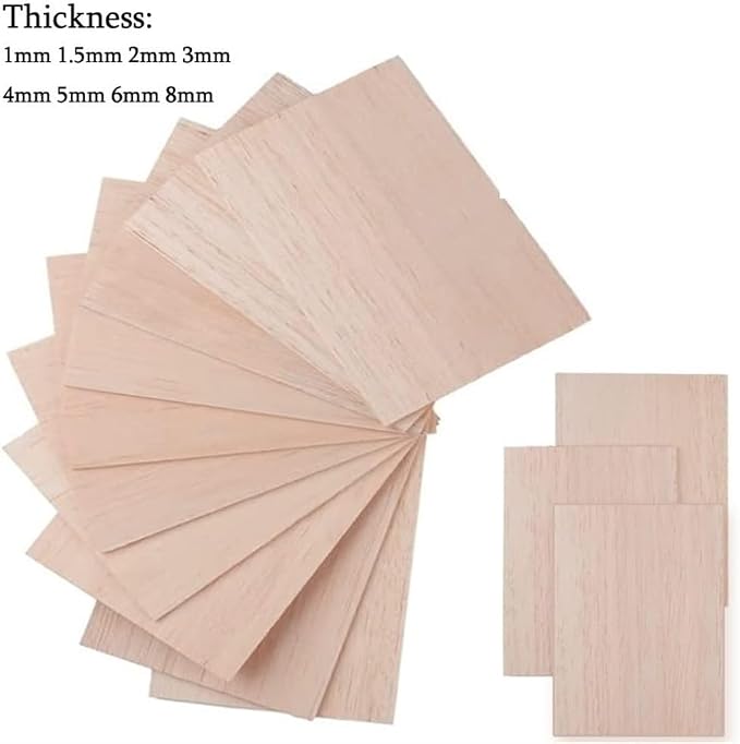 10pcs Balsa Wood Sheets Ply, 100/200/300mm Long Solid Wood Boards, 1-8mm Thin