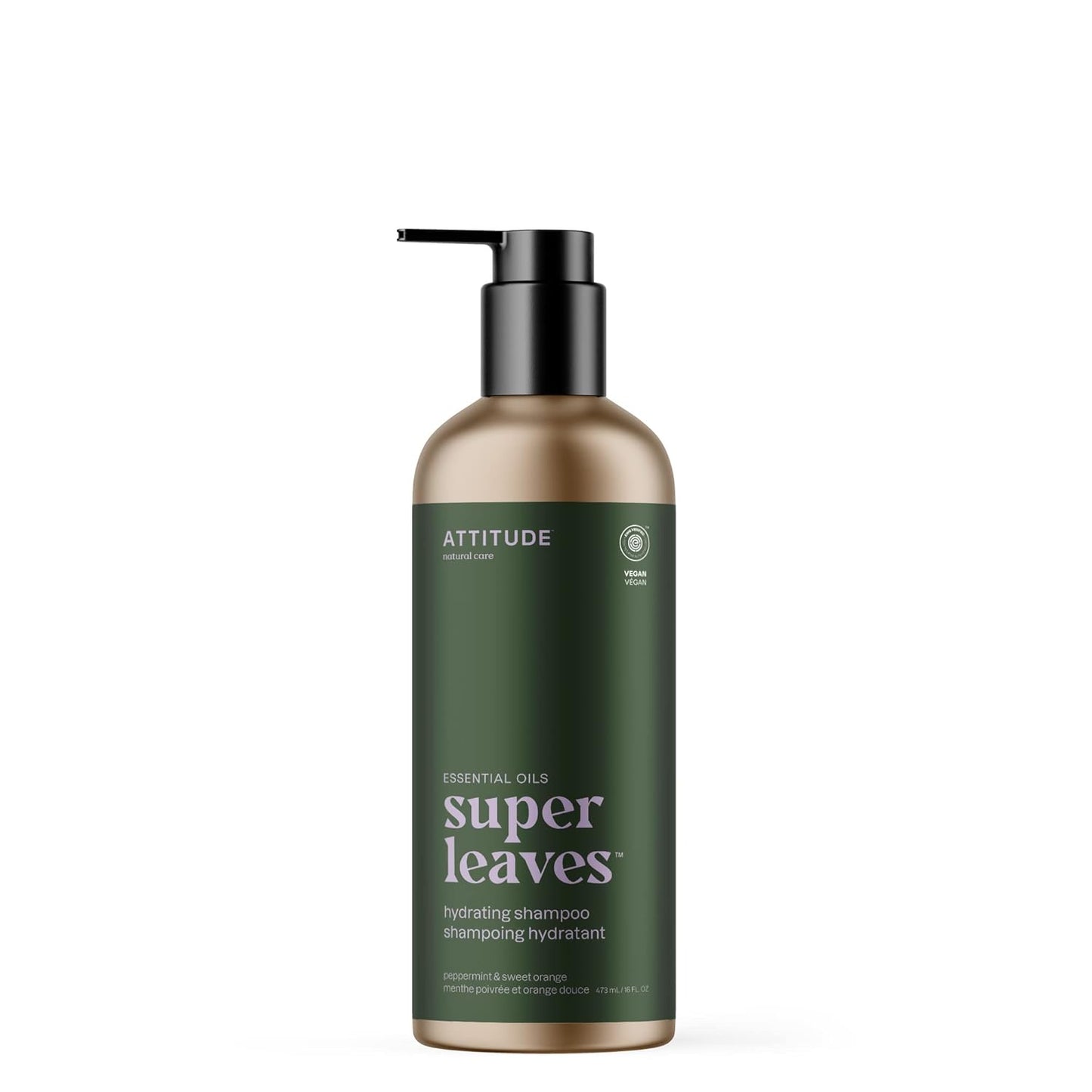 ATTITUDE Hydrating Shampoo, Peppermint & Sweet Orange, EWG Verified with Essential Oils, Vegan & Plant-Based, Aluminum Bottle, For Dry and Damaged Hair, 16 Fl Oz