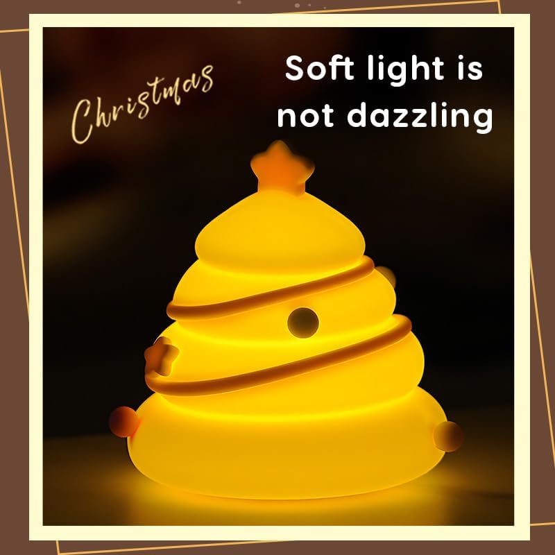 LED Christmas Tree Night Light, 3 Level Dimmable Nursery Decor, Cute Lamp Silicone Squishy Light, Rechargeable Bedside Touch Lamp for Breastfeeding Toddler Baby Kids Decor