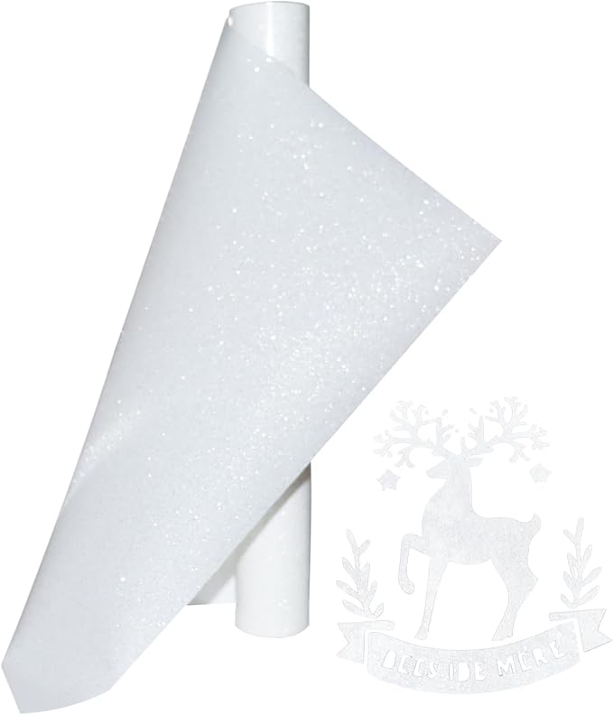 Glitter Heat Transfer Vinyl 12" x 5ft White Glitter Iron on Vinyl
