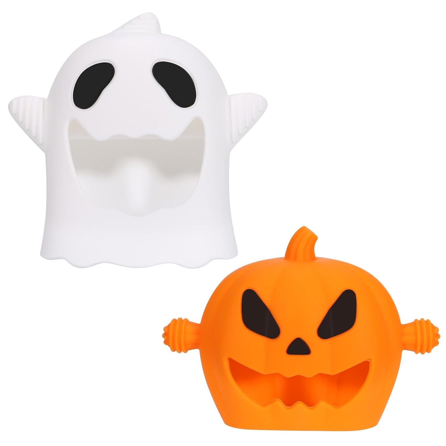 Halloween Baby Teething Mitten Toys 2Pack, Silicone Pumpkin & Ghost Teethers for Newborns, Infants & Toddlers, Easy-Grip Hand Teething Gloves for Relief, Perfect Baby’s First Halloween Basket Stuffers