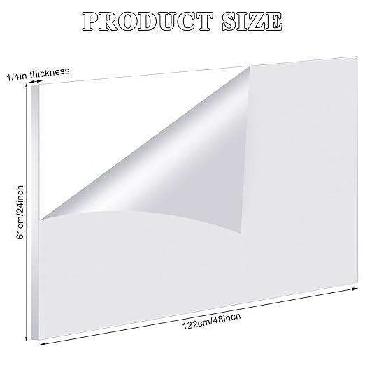 Roowest 1 Pcs 24 x 48 Inch, 1/4 Inch Thick Clear Acrylic Sheets Plastic