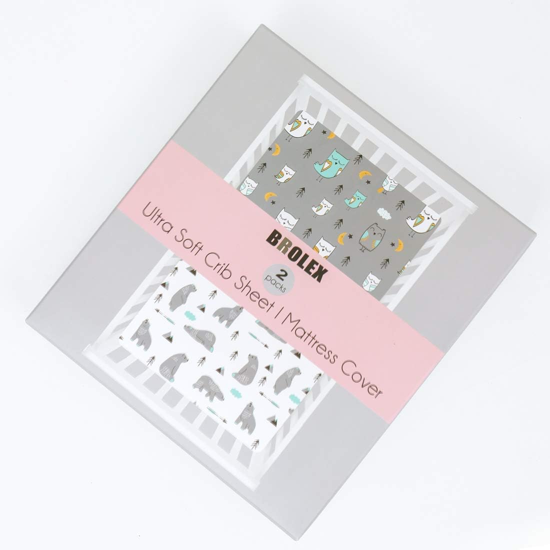 BROLEX Baby Fitted Crib Sheets: Kid Crib Sheets - Set of 2 for Toddler Standard Size Crib Mattress for Boys and Girls - Jersey Knit Crib Bed Sheets Owl Bear